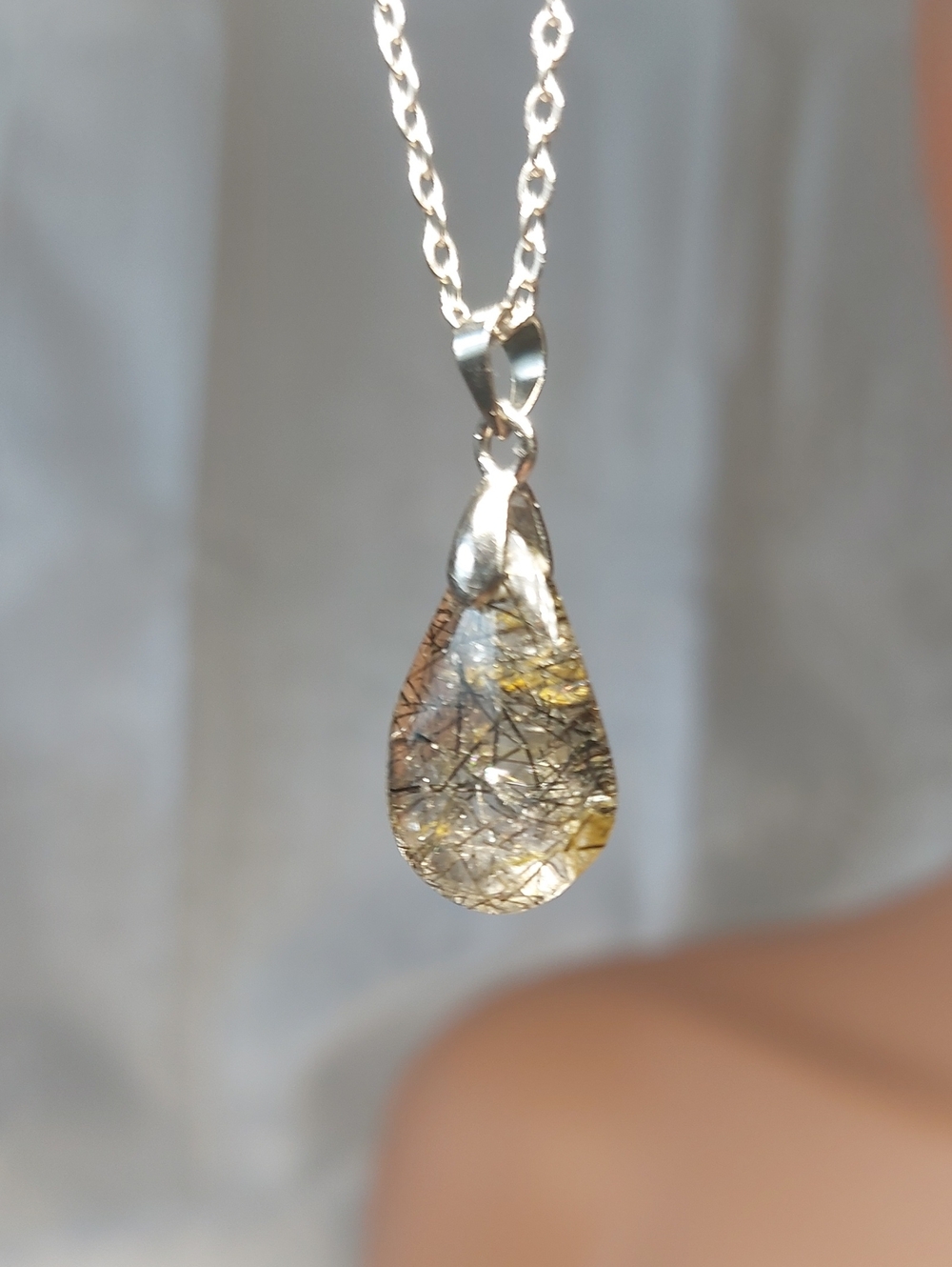 Garden Quartz Teardrop Pendant 17"  925 Chain Necklace